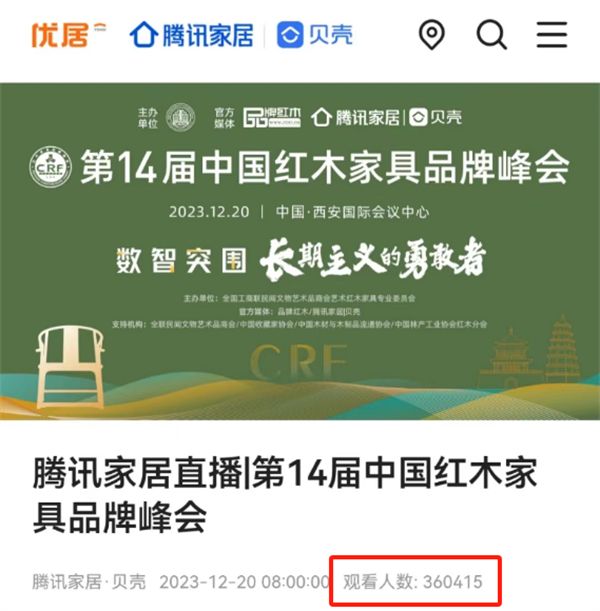 第14屆紅木品牌峰會直播觀看人數超36萬人